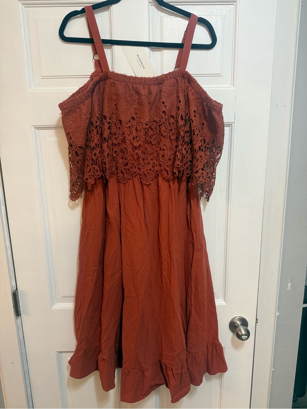 BloomChic Rust CrocheT Off Shoulder Sundress NWT Pockets!